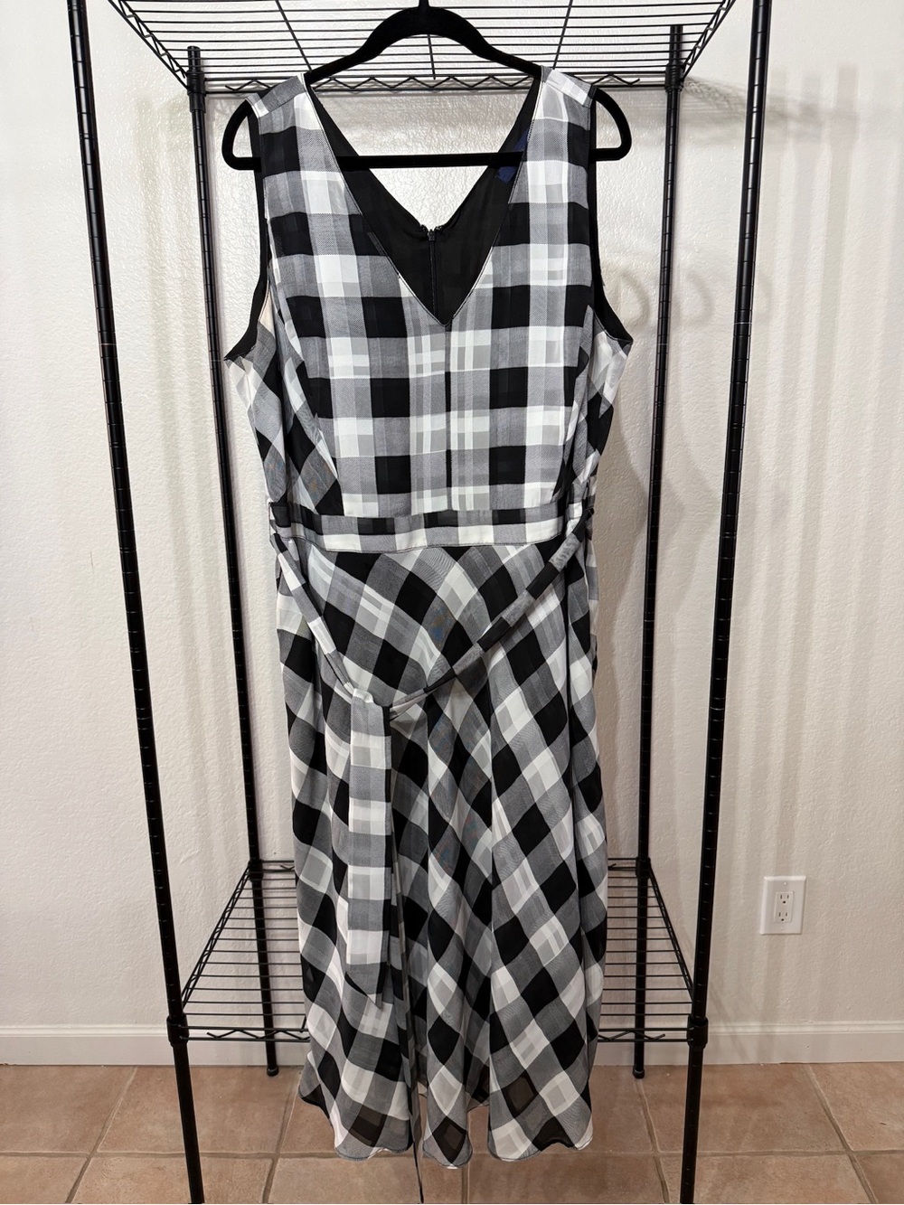 RACHEL Rachel Roy Black & White Plaid V-Neck Maxi Dress